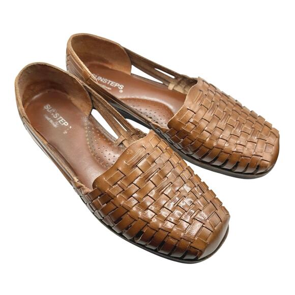 Sunsteps | Women | Golden Tan Hand Woven Leather Huaruche Slip-On Sandals | Sz 8 - Picture 12 of 13